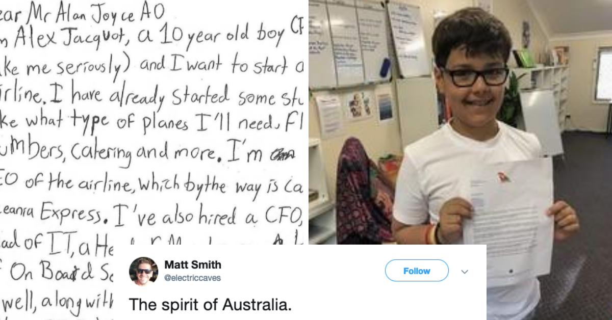 Qantas CEO Responds To 10-Year-Old's Adorable Letter Asking For Advice On Starting His Own Airline