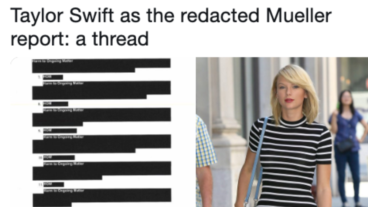 Twitter Genius Just Compared Redacted Pages of the Mueller Report to Taylor Swift's Outfits, and We Can't Decide Who Wore It Better