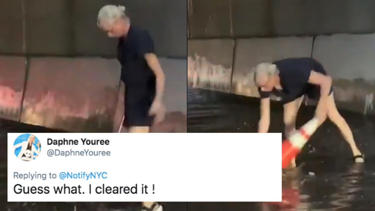 Determined Woman Drains New York Expressway After Flooding All By Herself With A Traffic Cone