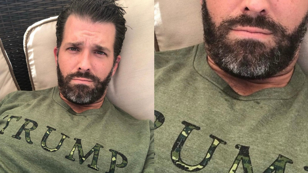 Donald Trump Jr. Is Getting Roasted After Sporting An Army-Style Trump Shirt With A Mystery Stain On It