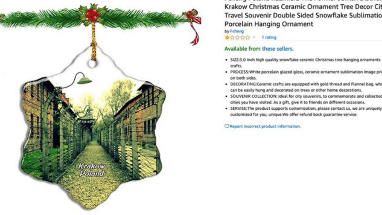 Amazon Removes 'Insensitive' Christmas Ornaments Featuring Images Of Auschwitz Following Backlash