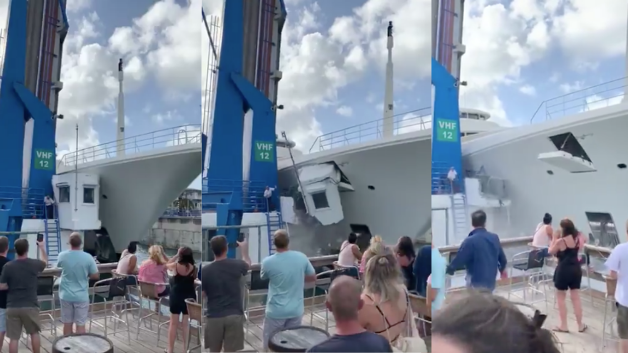 Enormous Yacht Takes Out Bridge Operator's Shack As Crowd Of Onlookers Runs For Cover