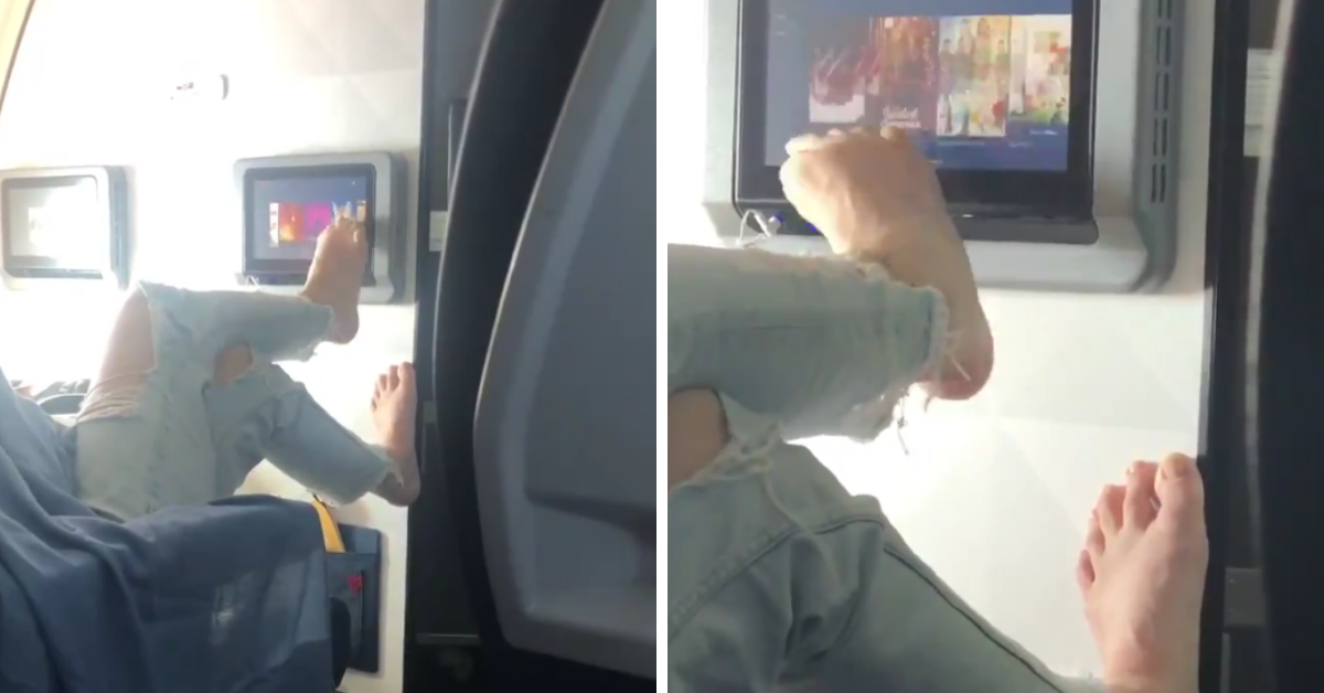 Delta Passenger Caught On Camera Using Her Bare Foot To Scroll Through The In-Flight Entertainment