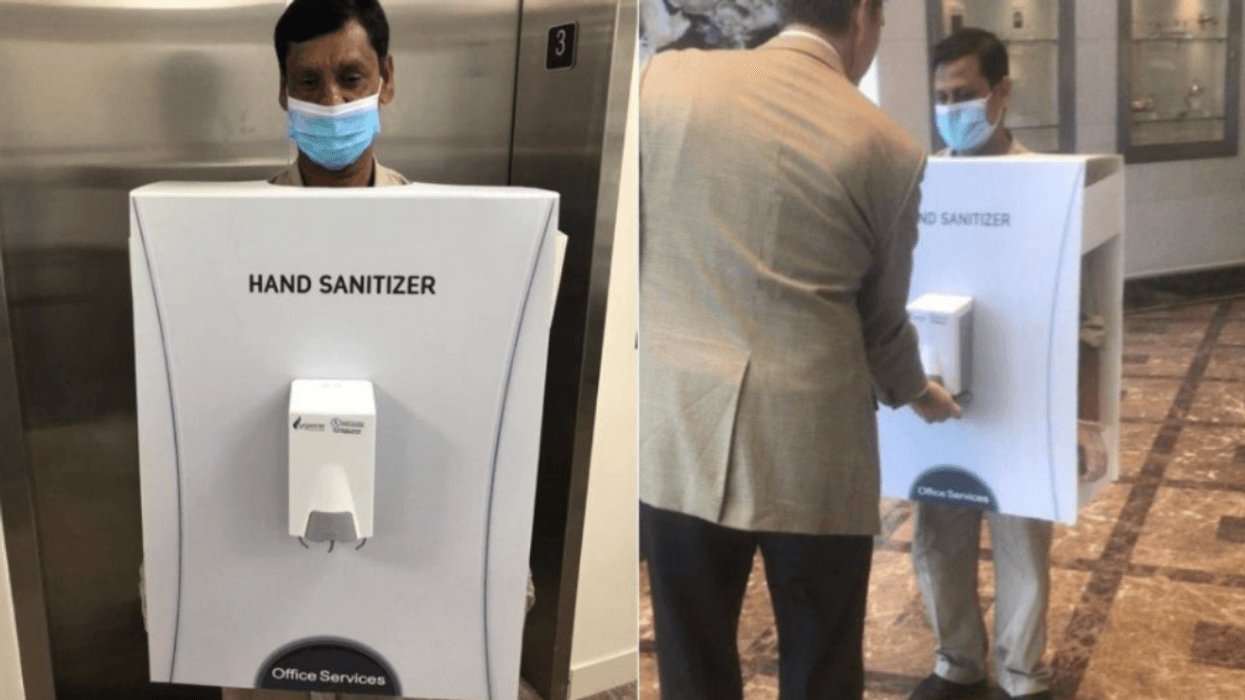 Giant Global Oil Company Prompts Outrage For Using Migrant Worker As A Human Hand Sanitizer Dispenser