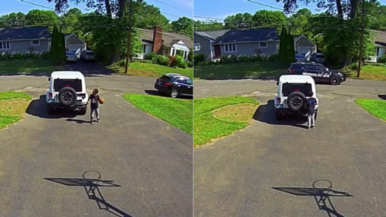 Dad 'Floored' After Video Captures His Young Son Hiding From Cops While Playing Basketball In His Own Driveway