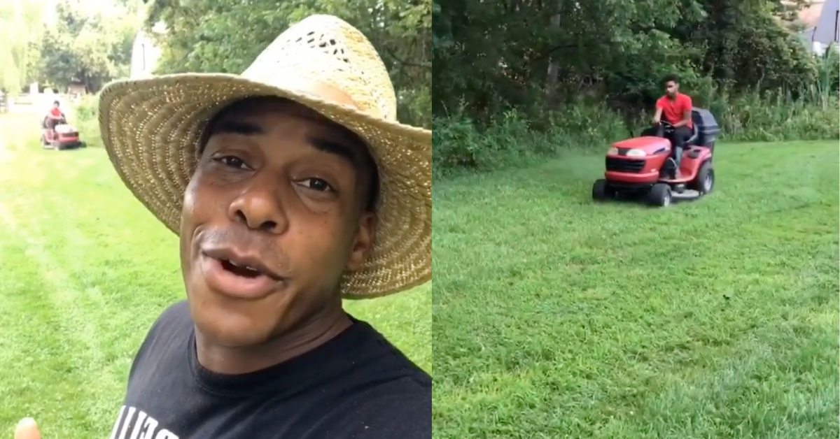 Dad Gives Powerful Explanation For Why Son's Unorthodox Lawn Mowing Technique Is 'Totally OK'