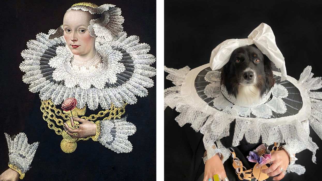 Artist Staves Off Isolation Boredom By Hilariously Recreating Famous Artwork With Her Dog