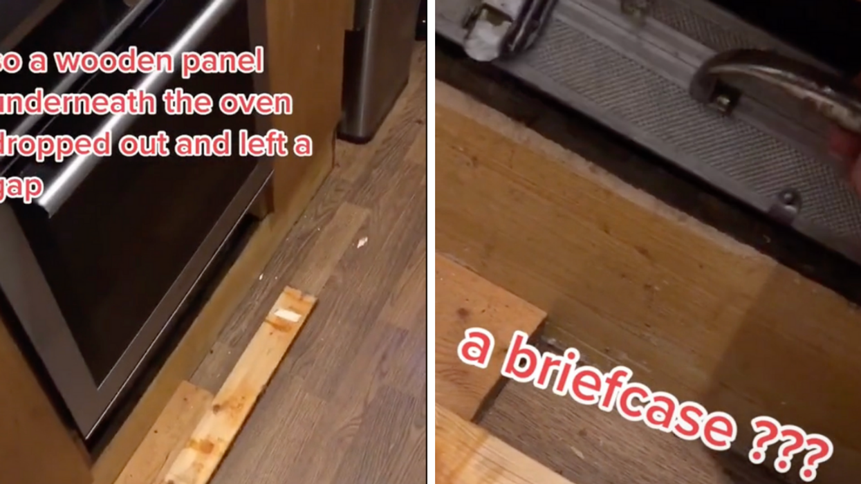 Woman Creeped Out After Finding Metal Briefcase In Hidden Panel Under Her Oven In Viral Video