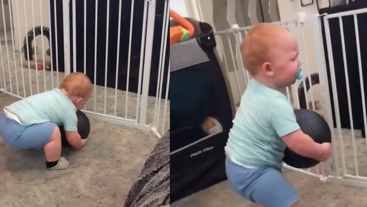 Parents Stunned As Their Determined One-Year-Old Baby Picks Up 15lb Medicine Ball In Viral Video