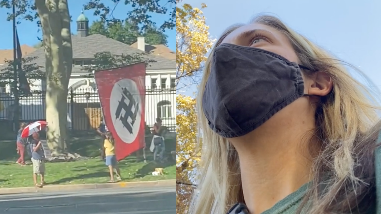 TikToker Expertly Confronts Anti-Vaxxer Flying Massive Swastika Flag In Her Neighborhood