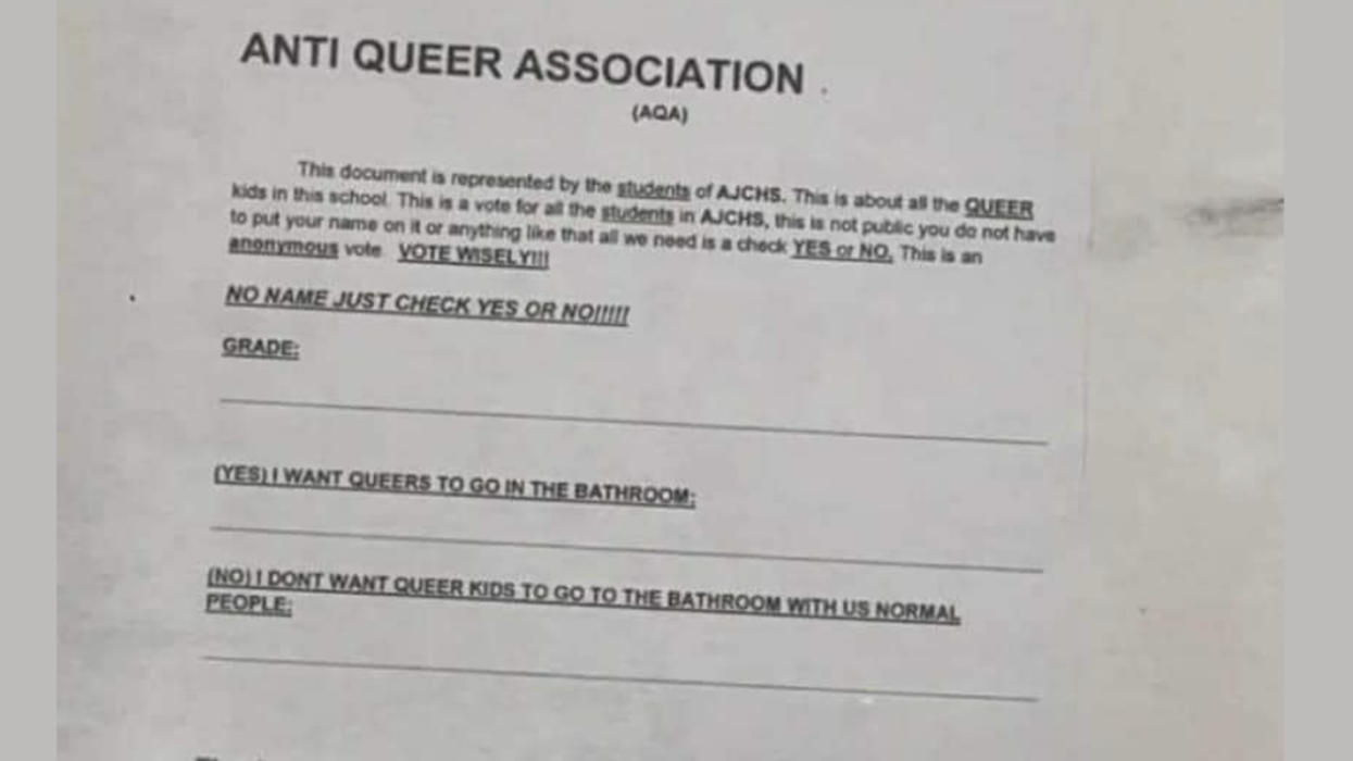 Survey Handed Out At High School Asking If 'Queers' Should Be Able To Use 'Normal People' Bathrooms