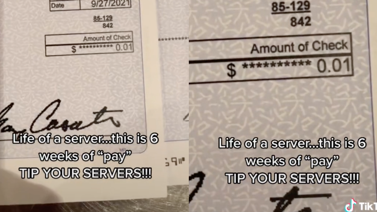 Server Sparks Debate After Showing Paychecks For Six Weeks Of Work That Amount To One Cent