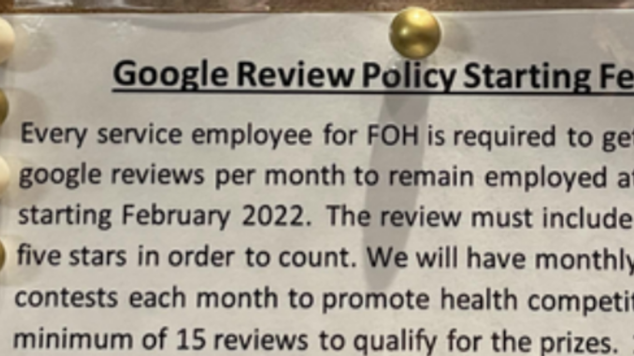 New Jersey Restaurant Slammed After Threatening To Fire Workers If They Don't Get 5-Star Reviews