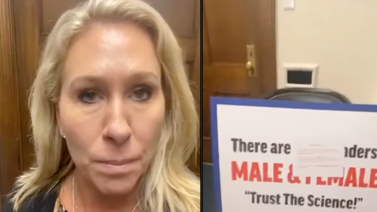QAnon Rep. Melts Down After Someone Vandalizes Her Anti-Trans Sign: 'This Is Criminal Activity!'