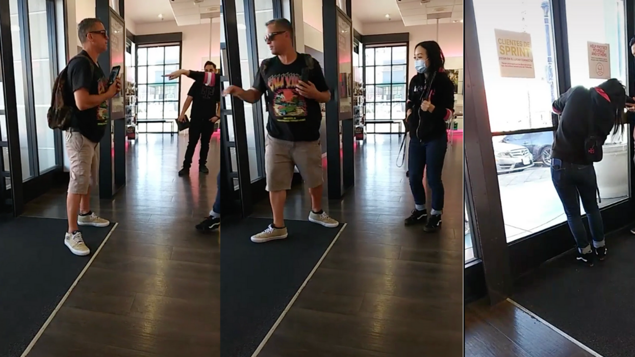 T-Mobile Worker Expertly Tricks Man Throwing Tantrum Into Going Outside So She Can Lock Him Out