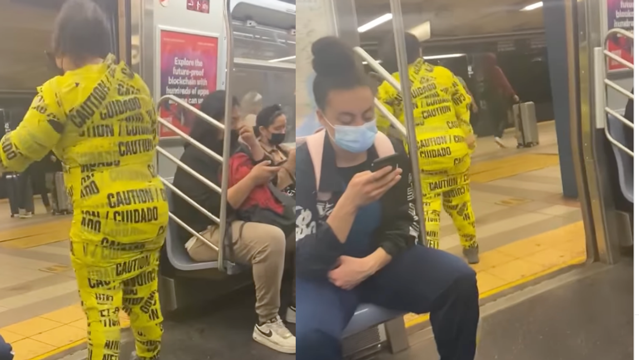 Subway Rider Attempts To Copy Kim Kardashian's Caution Tape Fashion Look—And It's Peak NYC