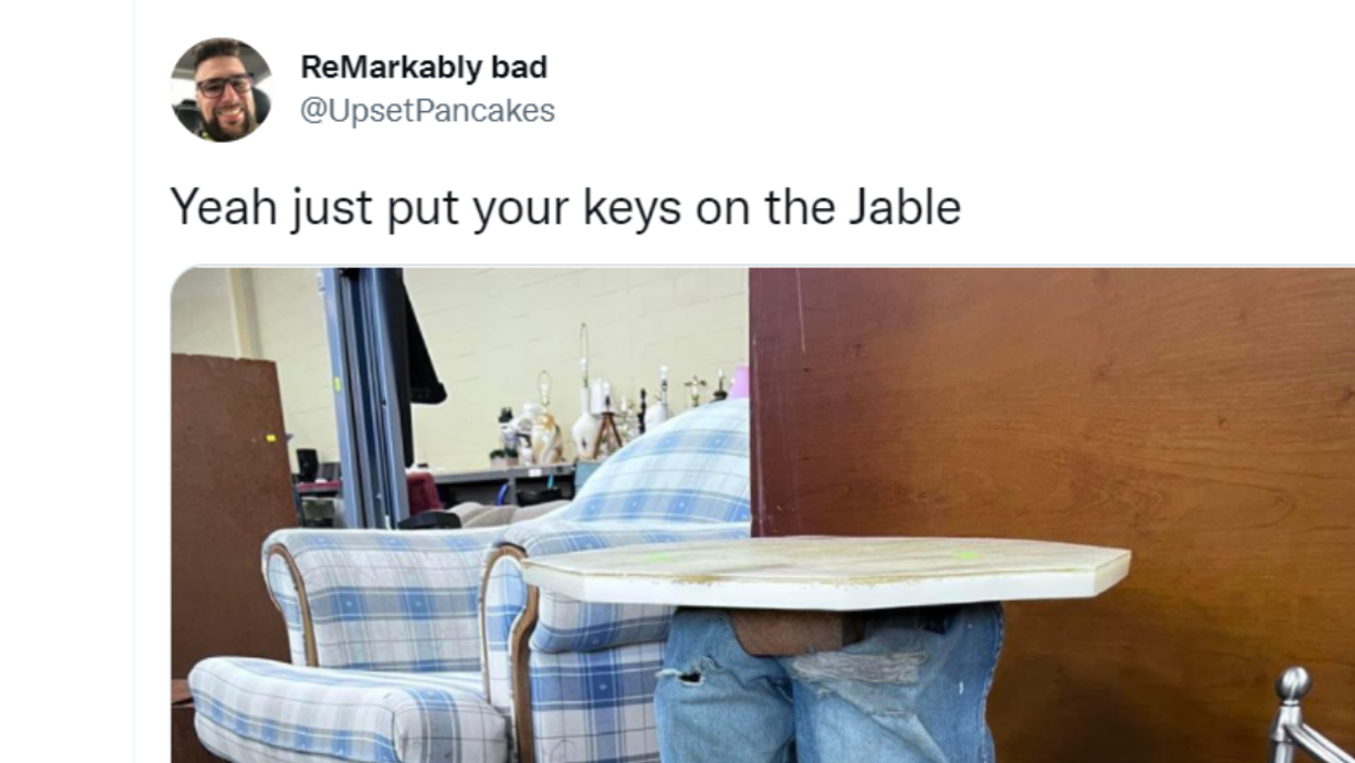 Someone Found A Novelty Table Made Out Of A Pair Of Jeans For Sale—And The Jokes Practically Write Themselves