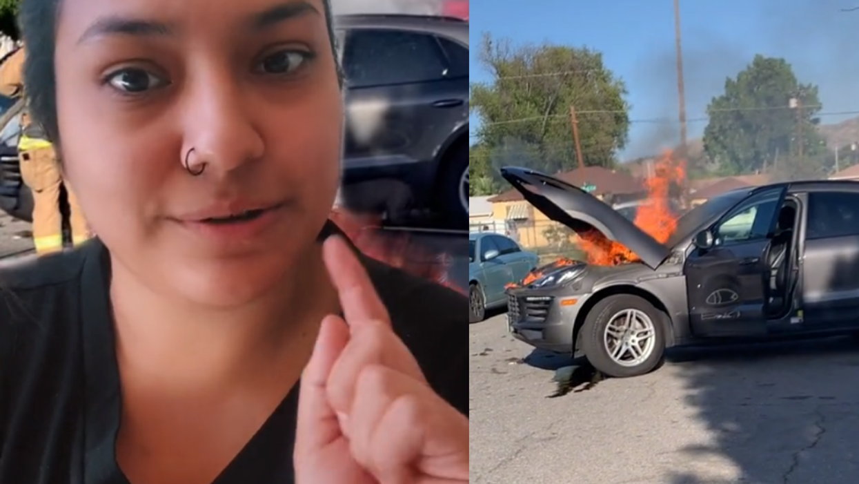 TikToker Sparks Debate After Refusing To Help 'Karen' Neighbor Whose Car Is On Fire In Viral Video