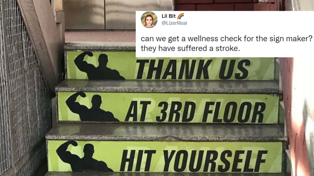 Hilariously Jumbled Motivational Message On Gym's Stairs Has Twitter Completely Perplexed