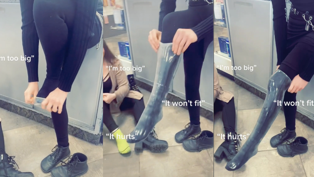 Woman Puts Condom On Her Leg Like A Sock To Call Out Men Who Say They're 'Too Big' To Use Them