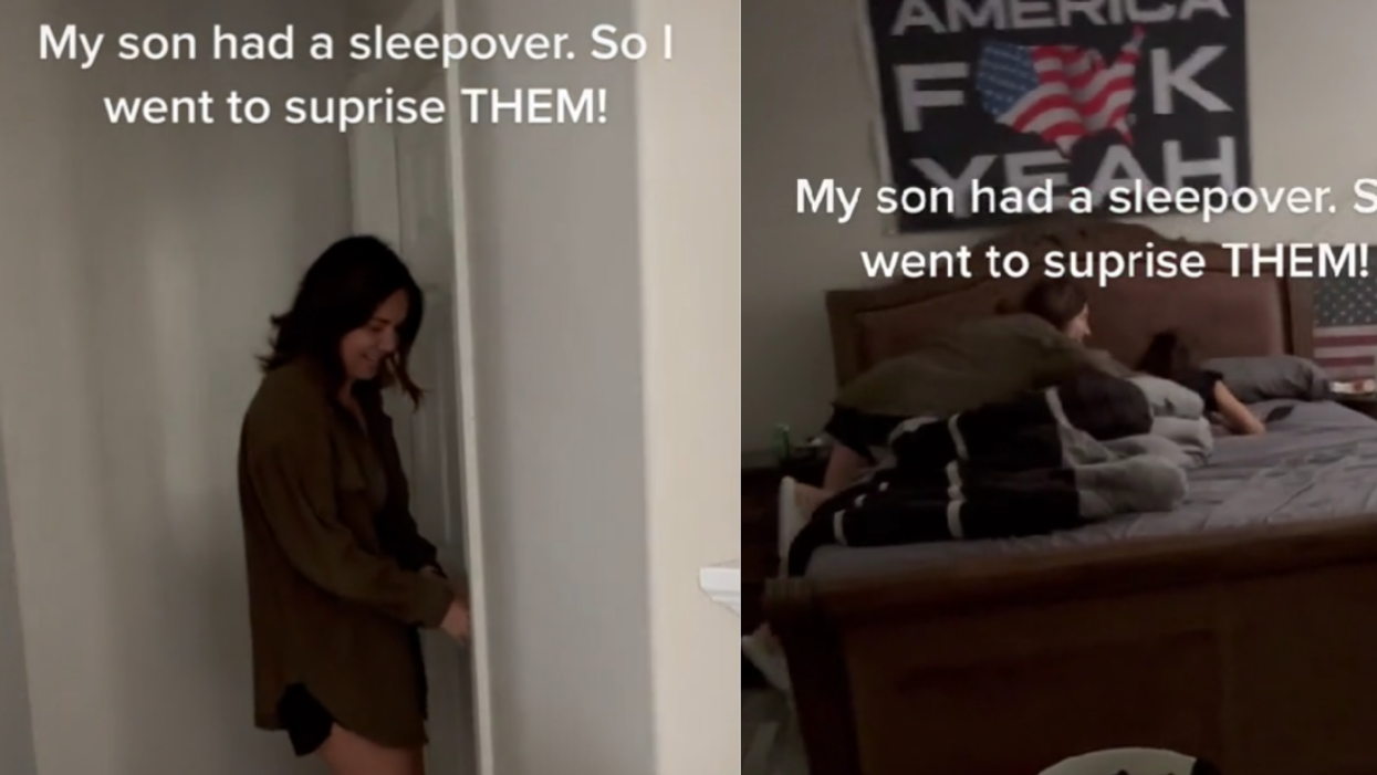 TikTok Mom Called Out After Sneaking Into Adult Son's House To Surprise Him In Bed With Girl