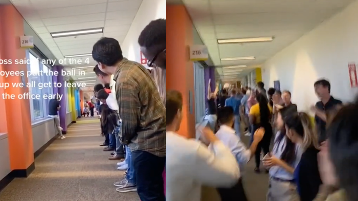Office Employees Go Nuts After Coworker Makes Hallway Putt That Allows Them To Leave Early