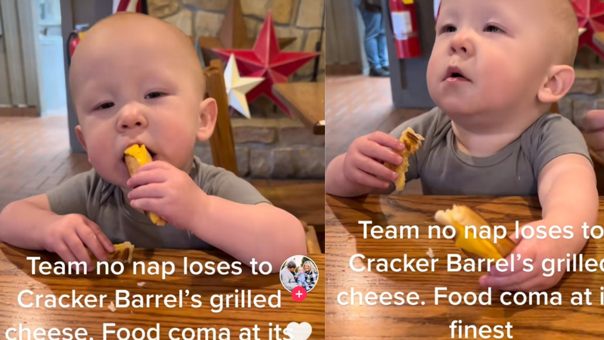 Determined Baby Hilariously Fights Off Sleep To Eat A Grilled Cheese Sandwich In Viral TikTok