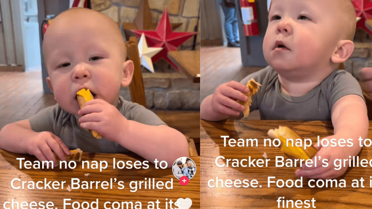 Determined Baby Hilariously Fights Off Sleep To Eat A Grilled Cheese Sandwich In Viral TikTok