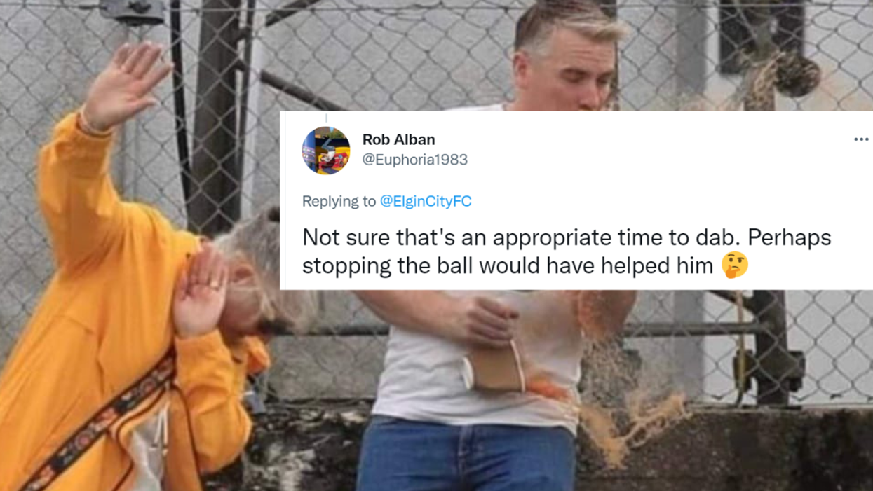 Viral Photo Of A Soccer Fan's Drinks Exploding As He's Hit By A Ball Has Twitter LOLing Hard