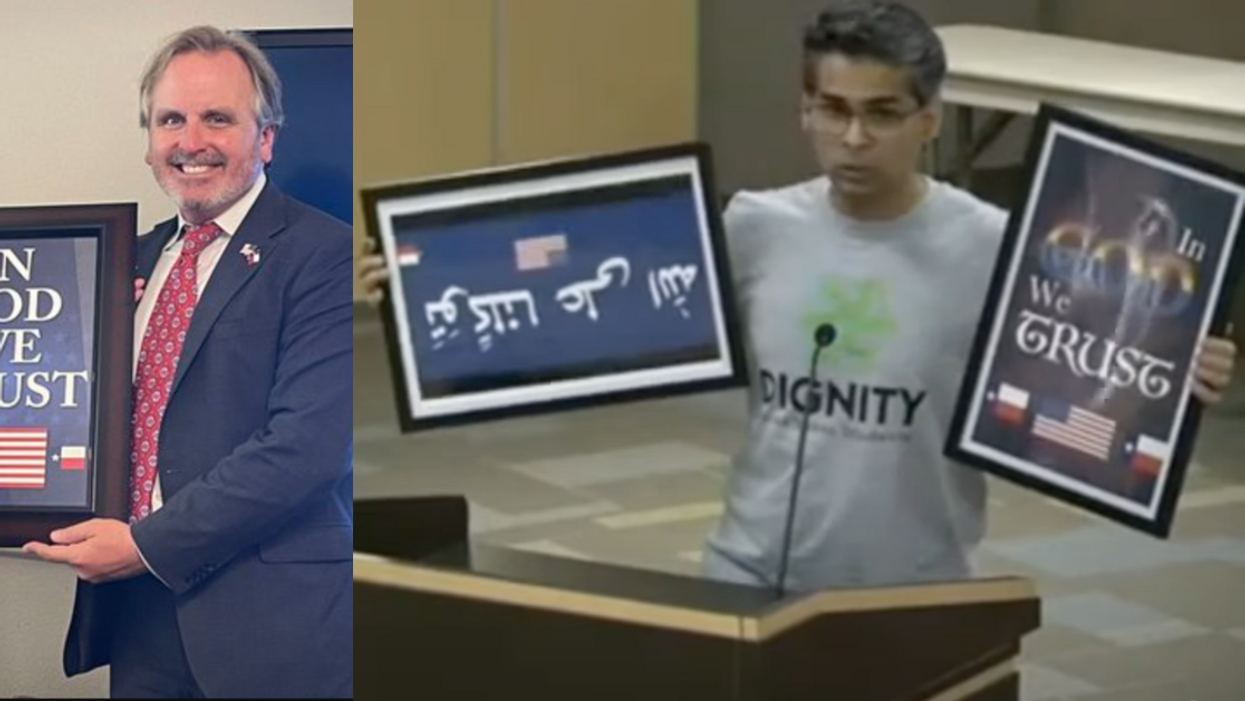 Texas Dad Tries To Donate Arabic And Rainbow 'In God We Trust' Signs To School—And It Goes As Well As You'd Expect