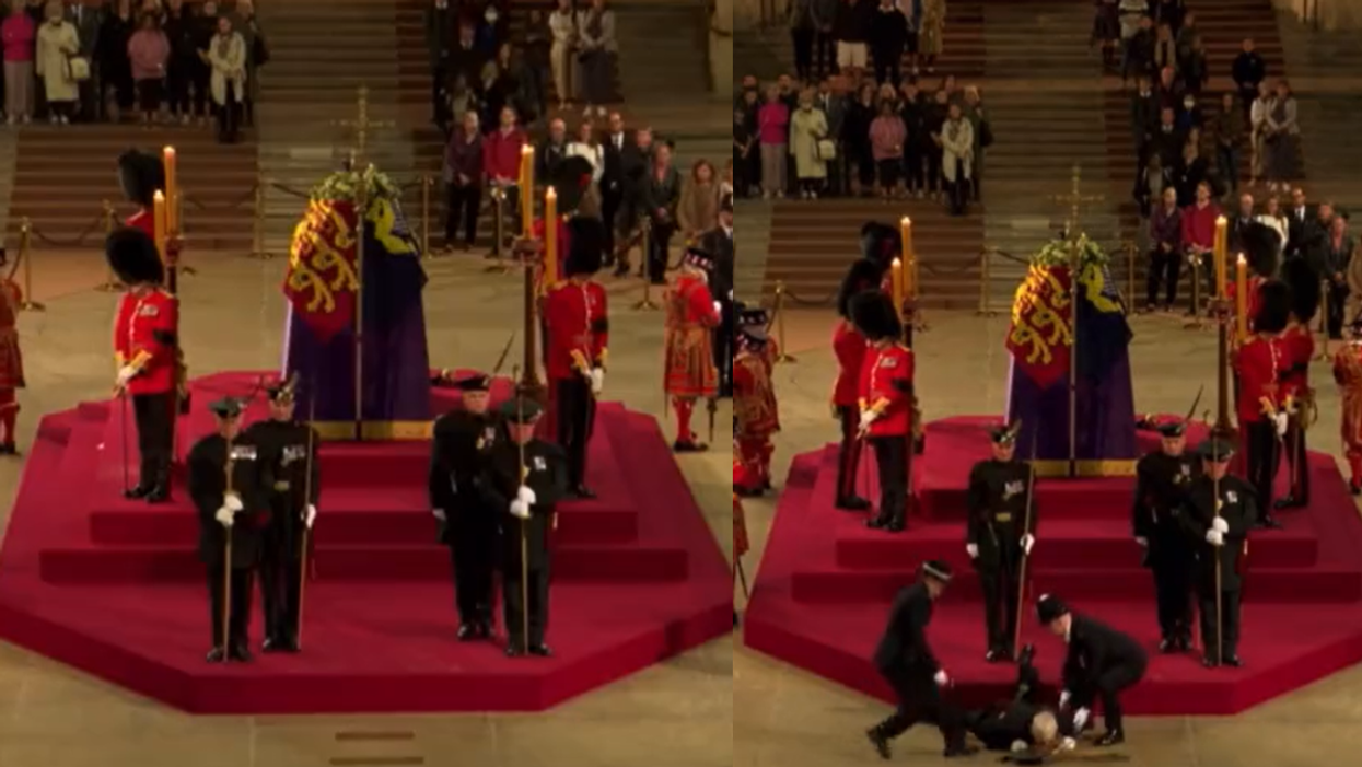 Livestream Video Captures Royal Guard Suddenly Collapsing While Standing Vigil At Queen's Coffin