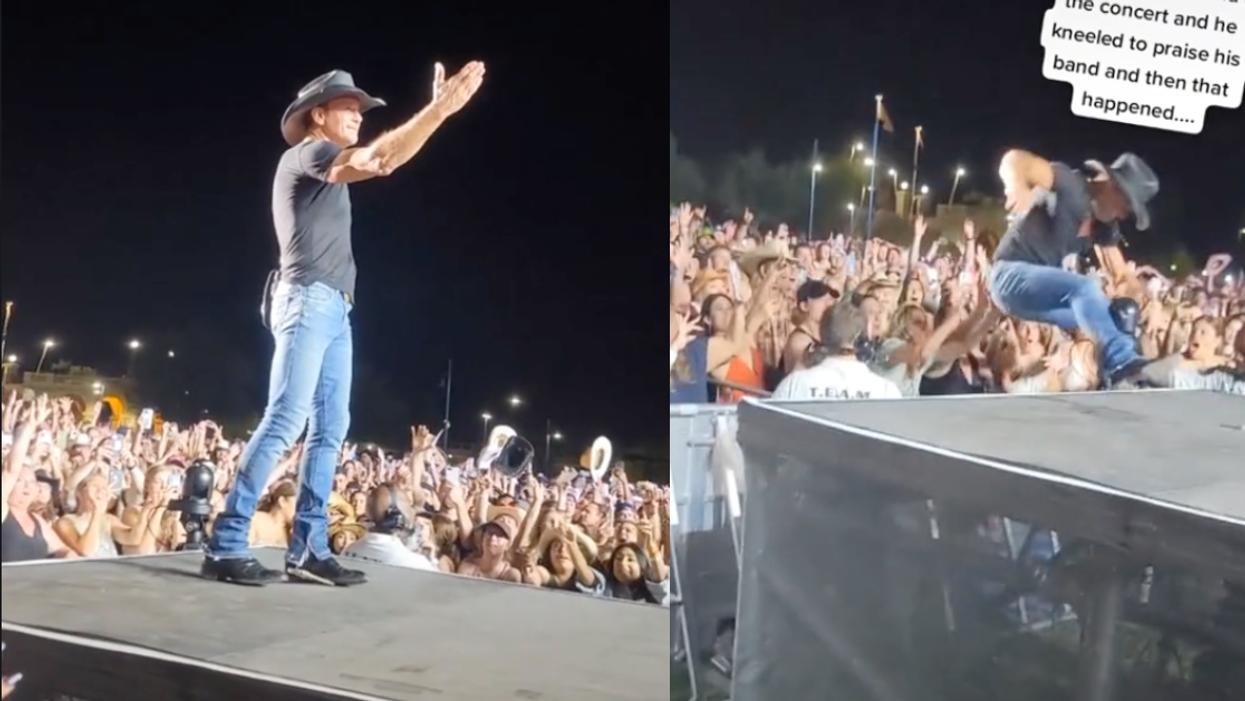 Tim McGraw Takes Awkward Spill Off Stage Into Crowd—And Decides To Make The Most Of It