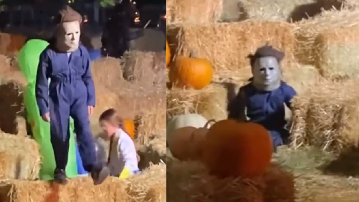 Kid Dressed As Michael Myers Hilariously Stays In Character After Taking An Awkward Fall At Halloween Event