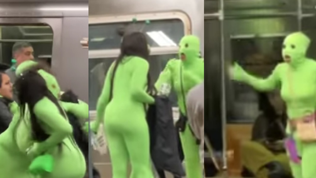 Group Of Women In Neon Green Bodysuits Caught On Camera Attacking Two Teens On NYC Subway