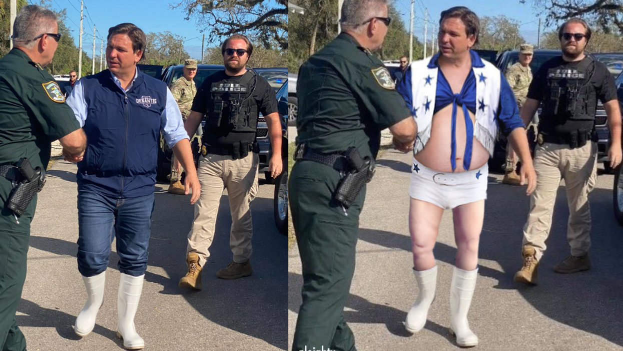 DeSantis Showed Up To Hurricane Ian Photo Op In White Boots—And Photoshoppers Got To Work