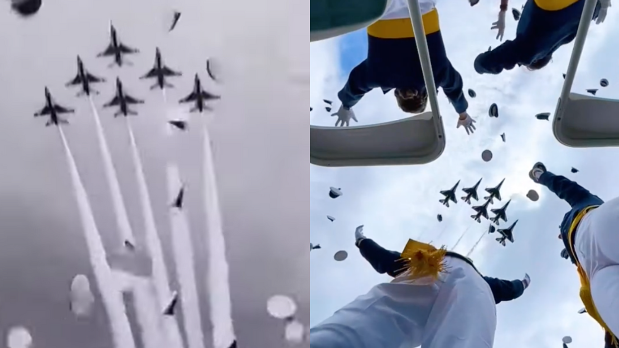 TikToker Perfectly Captures Moment Jets Fly Over As Air Force Grads Throw Their Hats In The Air
