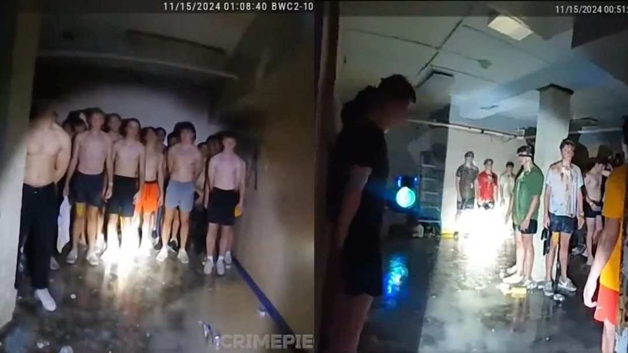 Images from police bodycam footage of University of Iowa fraternity hazing