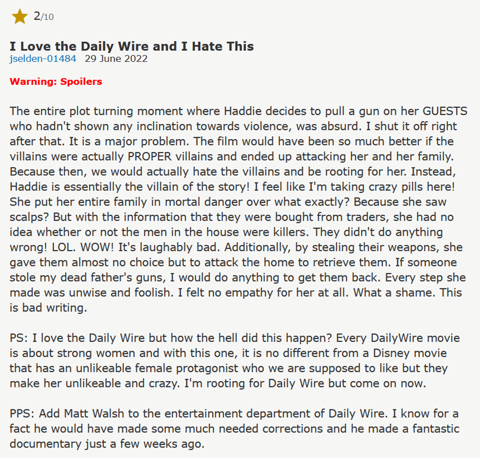 IMDb screenshot of jselden-01484's review of "Terror on the Prairie"