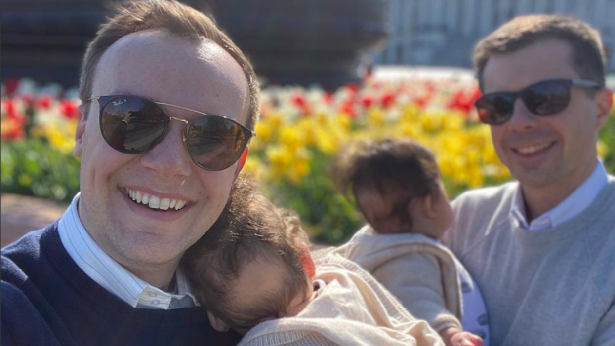 Instagram screenshot of Chasten and Pete Buttigieg with their two children