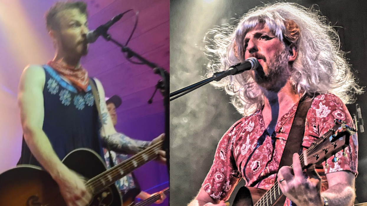 Instagram screenshot of Cory Graves of the Vandoliers in drag; Twitter screenshot of Brian Rosenworcel of Guster in drag