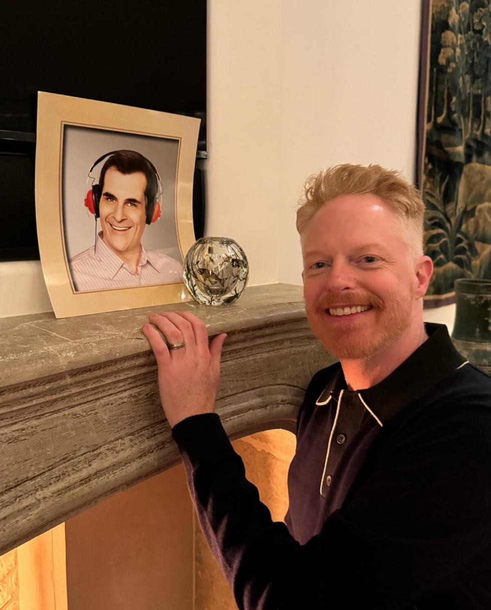 Instagram screenshot of Jesse Tyler Ferguson in front of a photo of Ty Burrell as Phil Dunphy