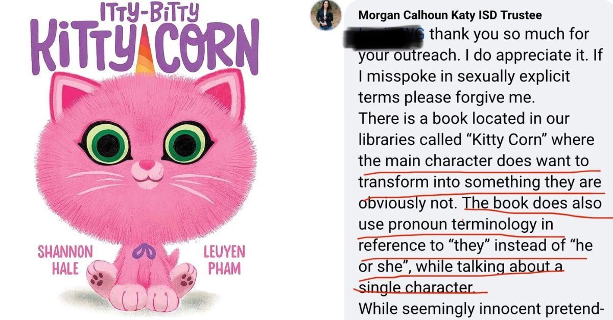 Itty-Bitty Kitty-Corn cover and Facebook comment