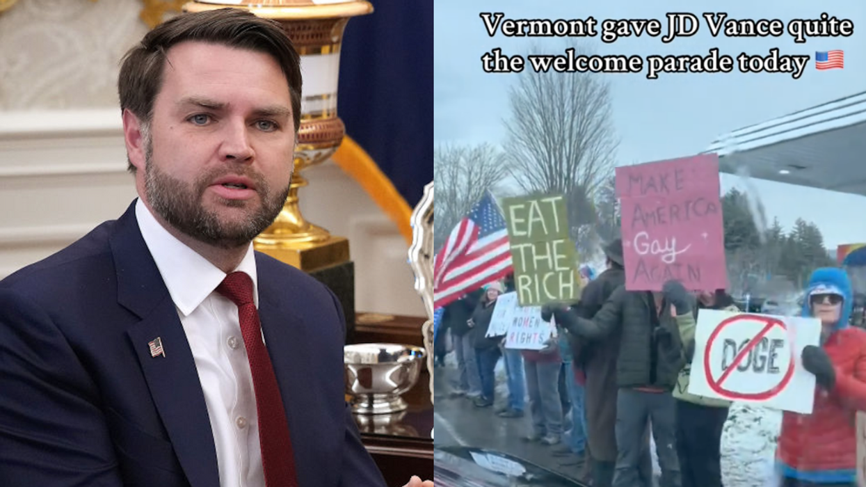 J.D. Vance; Screenshot of Vermont protesters