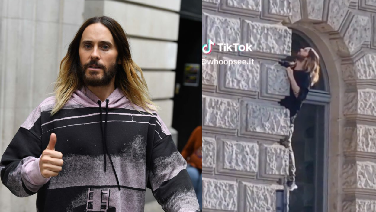 Jared Leto; TikTok screenshot of Jared Leto climbing wall