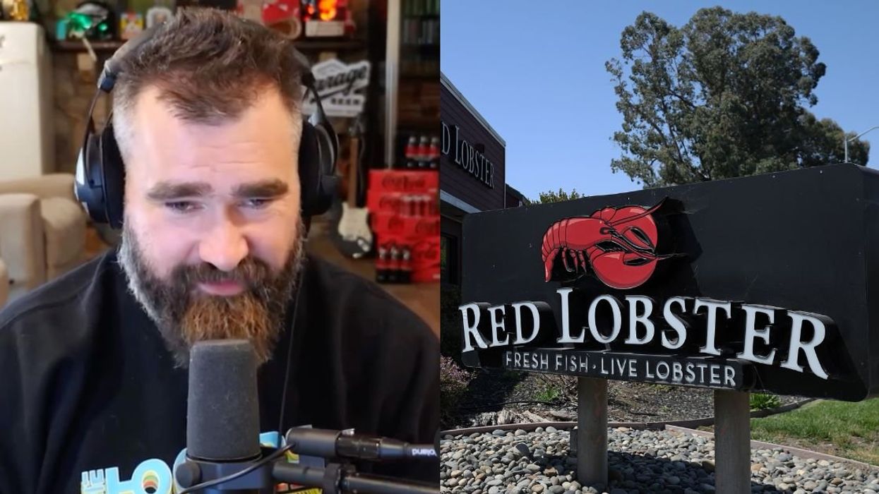 Jason Kelce on his podcast; Red Lobster restaurant sign