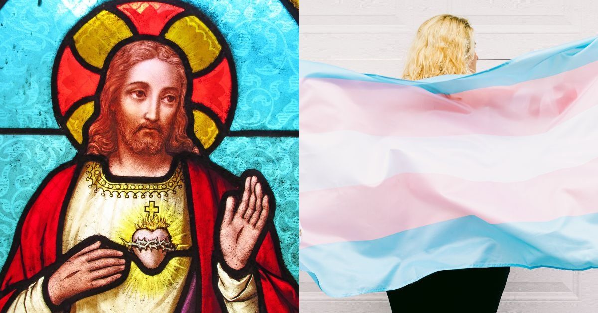 Jesus; Person holding transgender flag