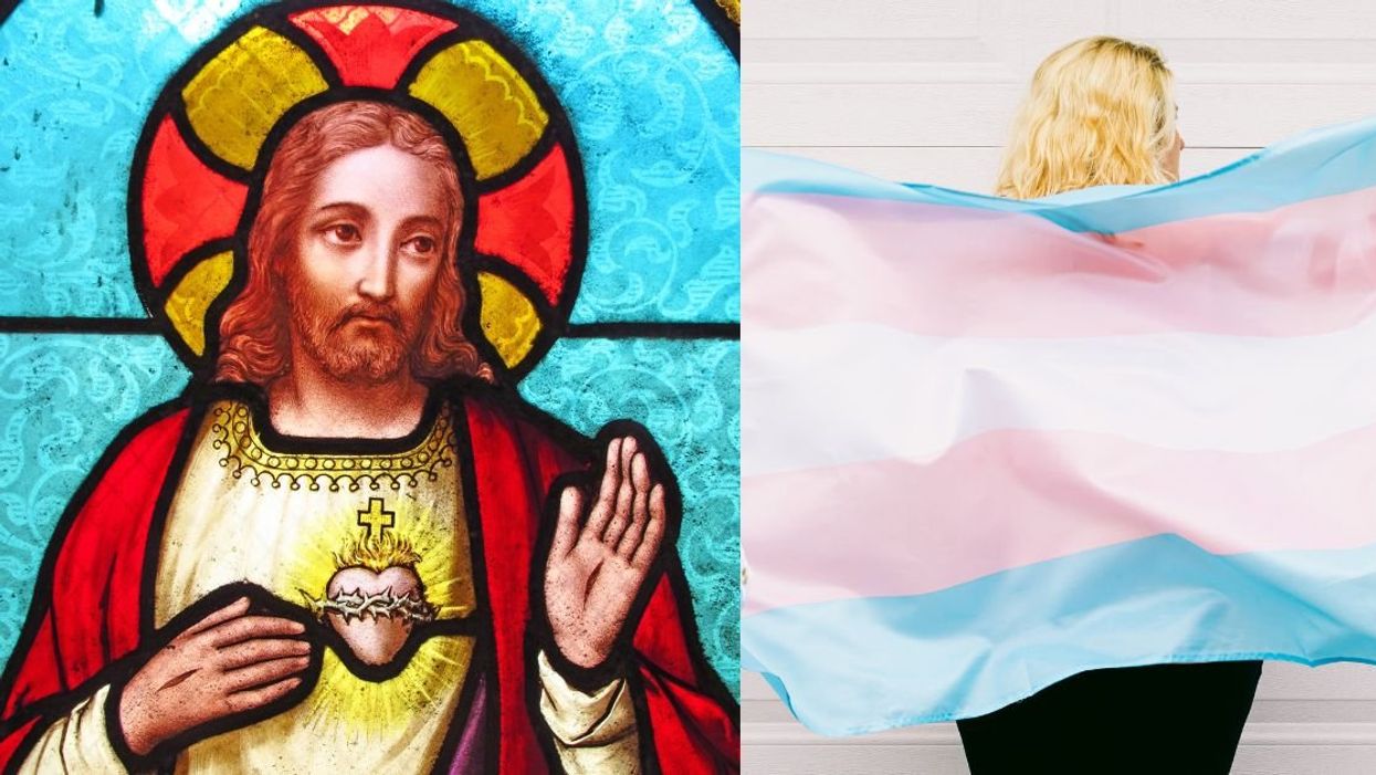 Jesus; Person holding transgender flag