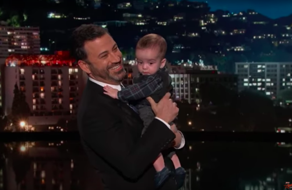 Jimmy Kimmel holds his son during last night's segment.