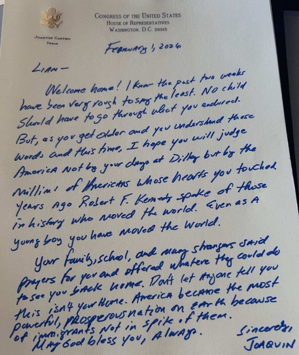 Joaquin Castro's letter to Liam Conejo Ramos