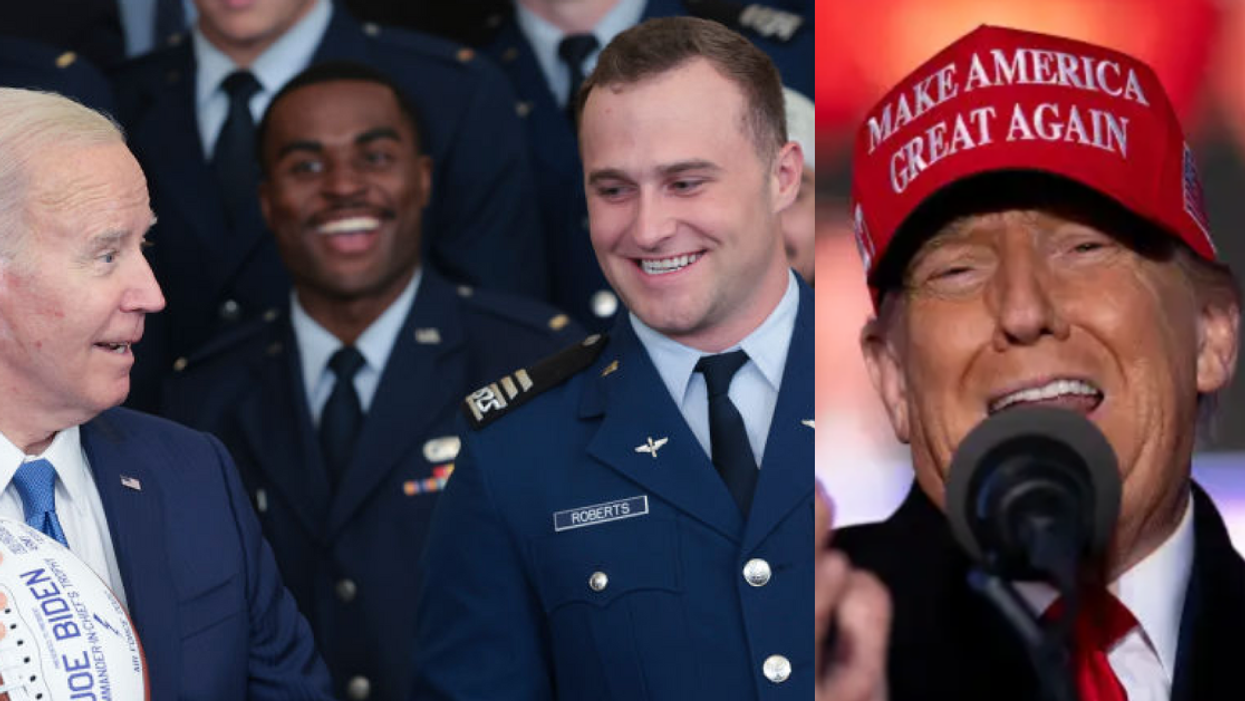 Joe Biden pretending to throw a football at White House event; Donald Trump